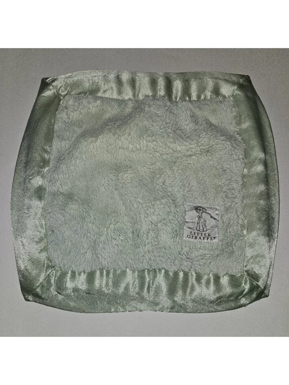 Little Giraffe Green Square Baby Lovey Fleece Satin Trim